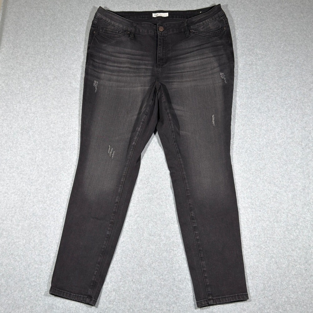 YMI High Rise Skinny Denim Black Distressed Jeans Womens Size 20